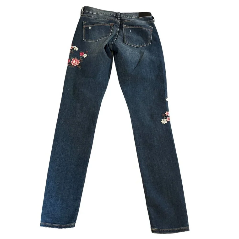 Express Womens Distressed Floral Embroidered Skinny Legging Jeans Size 0 Cotton - Picture 2 of 16